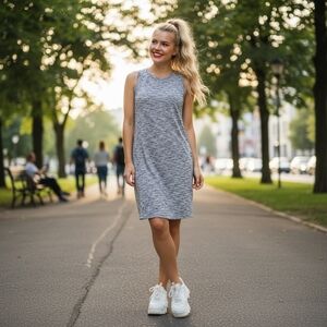 Aerie Cotton Racerback Marled Black & White Tank dress